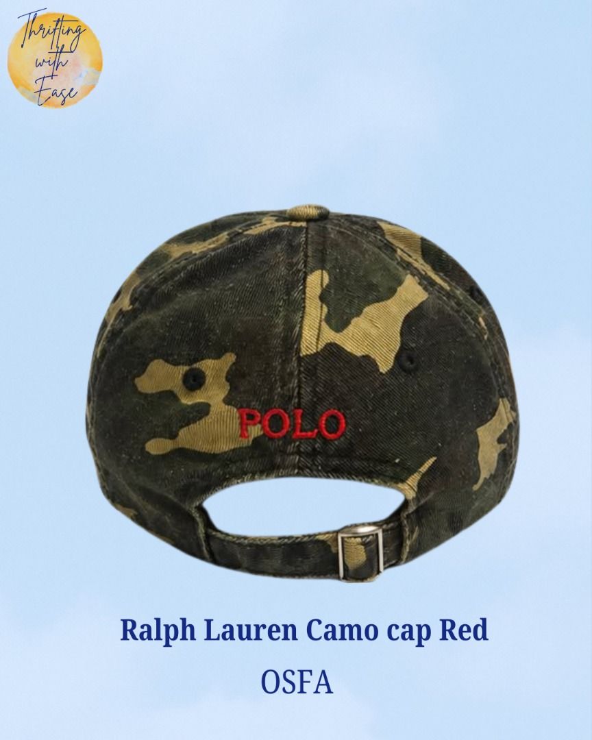 Ralph Lauren Camo cap Red (Category: Caps & Hats) located in Manila. Submitted by tr_w_ez (Listing ID 1461826093, Image 2). Description: Thrifting with ease is not affiliated or associated with any of the brands featured. All trademarks and copyrights reserved to the original brand holders. Size: OSFA Condition: 10/10 Color rate: 10/10 Issue: None Note📌: Comment mine or dm me for payment & shipping Take Note: 🚨Items are thrifted or pre - loved 