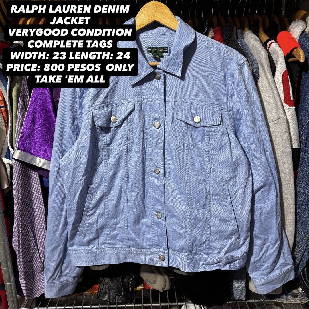 Ralph Lauren Denim Jacket - Light Blue - Size XL (Category: Coats, Jackets and Outerwear) located in Caloocan City. Submitted by bonsatocha43876 (Listing ID 1461981781, Image 1). Description: - Ralph Lauren light blue denim jacket - Lauren Jeans Company tag - Size XL - Button-up front with chest pockets - Ideal for layering - Selling for only 800 pesos.