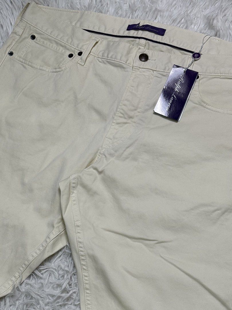Ralph lauren purple label (Category: Luxury Apparel) located in Baguio. Submitted by sellingtonshop (Listing ID 1461844025, Image 3). Description: r42. Ralph lauren purple label cream jeans pants Size: XL slim fit W: 38 L: 42 Inseam: 31 Leg opening: 7.5 Condition: brand new with hang tag Issue: washable dirt Mine: 2080 Steal: 2280 Grab: 2680.