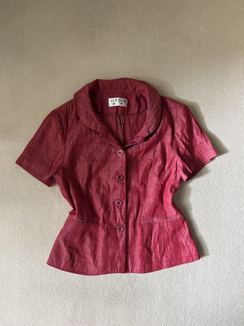 Red buttondown top (Category: Blouses) located in Quezon City. Submitted by y2klar (Listing ID 1461980655, Image 1). Description: Red Buttondown top Size-Small-Medium L-23 Width-17 10/10 Condition no flaws..