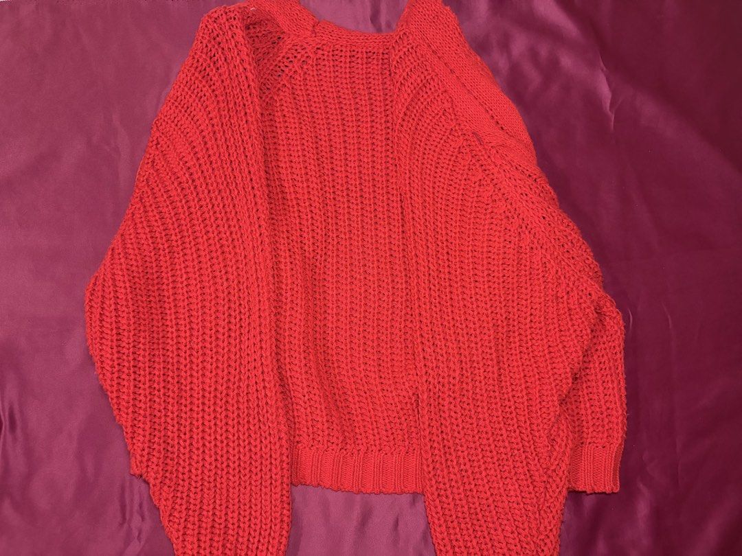 Red Cable Knit Button Up Cardigan / can fit s-m (Category: Coats, Jackets and Outerwear) located in Manila. Submitted by peachpreloved0 (Listing ID 1461941027, Image 2). Description: 🧣red knit cardigan ❤️ preloved, good condition 📌 RFS: decluttering / need funds for school expenses .