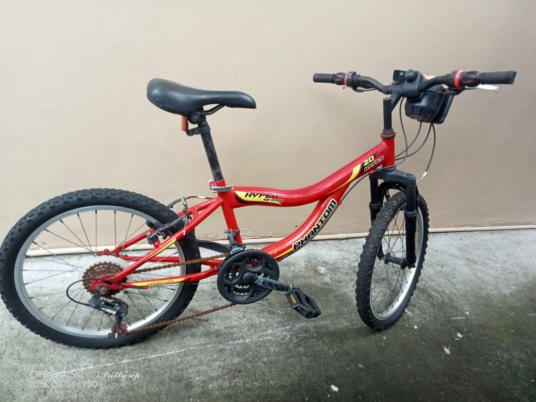 Red Hyper Phantom 20" Kids Bicycle (Category: Bicycles) located in Santa Rosa. Submitted by missjann (Listing ID 1461820639, Image 3). Description: - Red 20-inch Hyper Phantom kids bicycle - Sturdy frame for durability - Front suspension for a smoother ride - Adjustable seat to fit your child - Tires with good tread for reliable grip - Ideal for learning to ride or casual fun - Ready for its next adventure!.