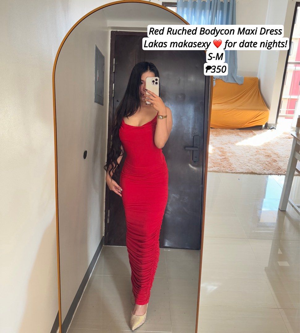 Red Ruched Bodycon Maxi Dress (Category: Dresses) located in Quezon City. Submitted by ronavillezar (Listing ID 1462021640, Image 1). Description: - Stunning red ruched bodycon maxi dress - Super sexy, ideal for date nights - Stretchy material for a comfortable fit - Fits sizes S-M - Affordable price: P350.