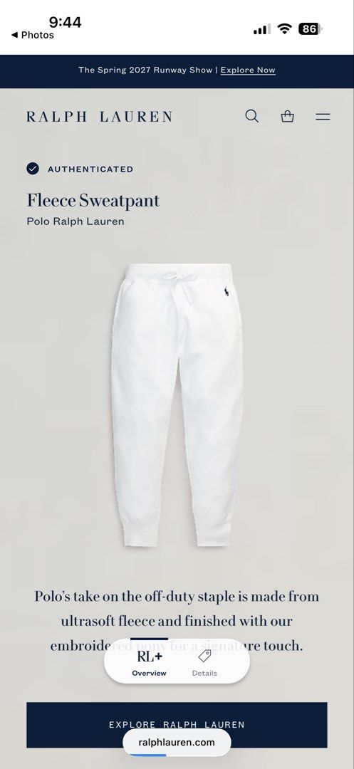 RL White Jogging Pants (Category: Joggers) located in Batangas. Submitted by milxsells (Listing ID 1461810210, Image 1). Description: 28-30/39 No issue Brand new Color rate: 10/10.