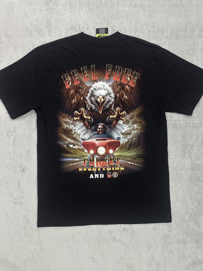 Rock Eagle "FEEL FREE FORGET EVERYTHING AND GO.” Chopper Motorcycle Eagle Tshirt (Category: Tshirts & Polo Shirts ) located in Quezon City. Submitted by rackculture (Listing ID 1461820924, Image 2). Description: Size Large 22 width 30.5 length Fresh from USA Great Condition 10/10 color rate Steal Price 100% Authentic No issue.