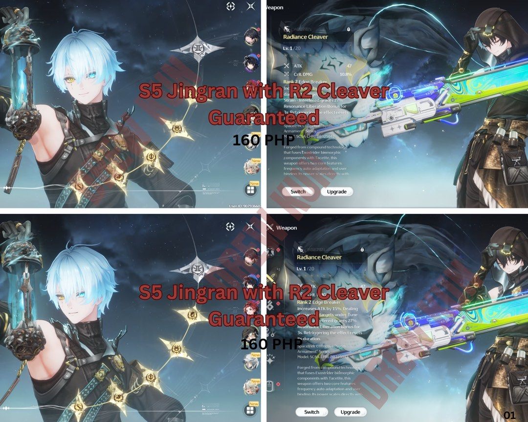 S5 Jingran with R2 Radiance Cleaver (Category: In-Game Products) located in Manila. Submitted by drewkun (Listing ID 1461889548, Image 1). Description: -Sea server -Surrender outlook mail -Ha/He.