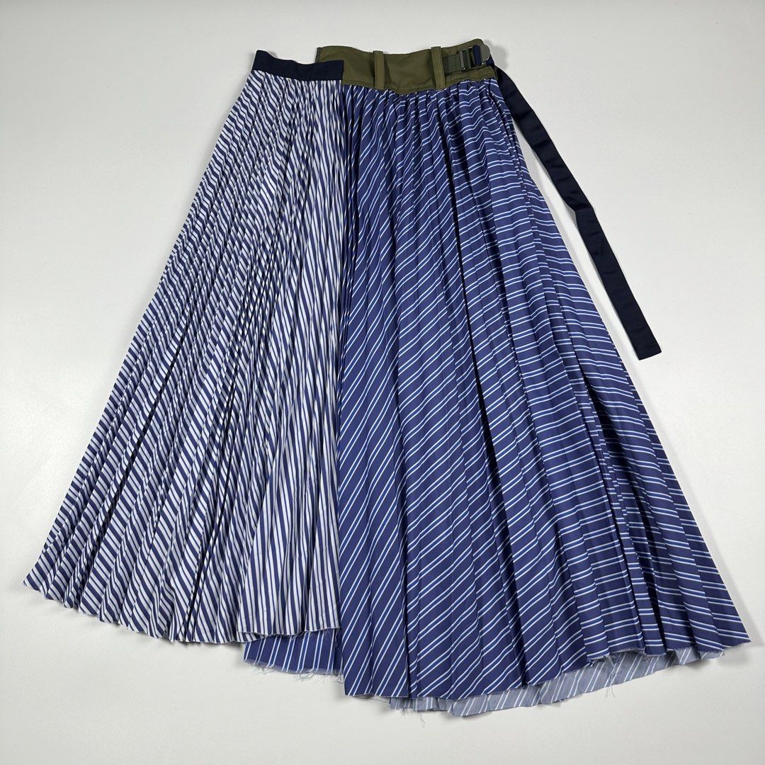 Sacai Stripe Pleated Belted Skirt. (Category: Skirts) located in Villasis. Submitted by draefindss_ph (Listing ID 1461840421, Image 1). Description: Sacai Stripe Pleated Belted Skirt. 𝚂𝚒𝚣𝚎: 2 𝙼𝚎𝚊𝚜𝚞𝚛𝚎𝚖𝚎𝚗𝚝 (𝚒𝚗𝚌𝚑𝚎𝚜) 𝚠𝚊𝚒𝚜𝚝: 28 𝚕𝚎𝚗𝚐𝚝𝚑: 33 Excellent Condition No issue 4,500 + sf only.