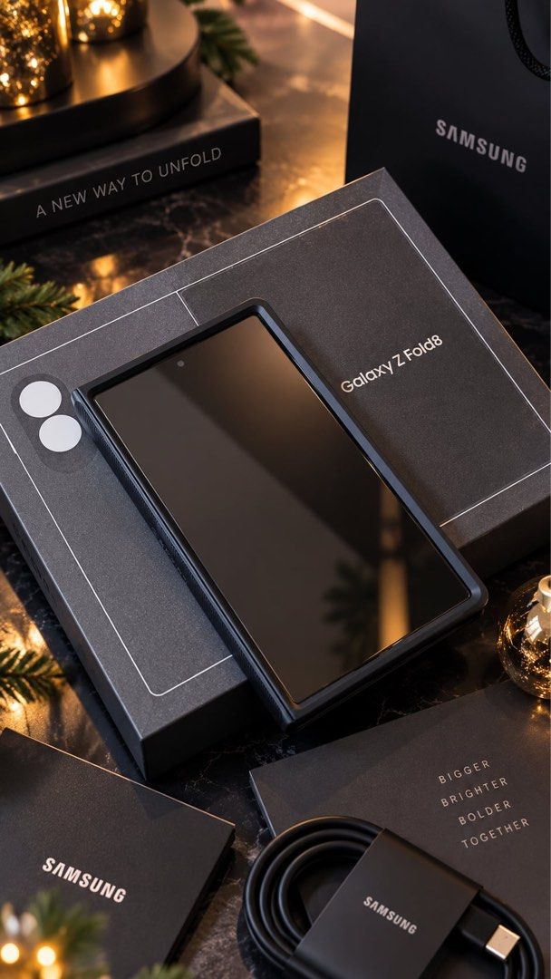 Samsung Galaxy Z Fold 8 Foldable Smartphone (Category: Samsung) located in Vintar. Submitted by jinonymous (Listing ID 1461948283, Image 3). Description: - Samsung Galaxy Z Fold 8 - Unfolds into a tablet, folds into a phone - Comes with original box and charger - Ideal for multitasking and gaming - Experience the future of mobile technology - With 6k worth of Phone Case - Box and Receipt .