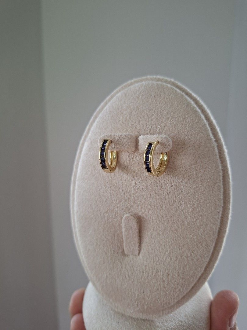 Sapphire Blue Stones Mini Hoop Earrings (Category: Earrings) located in Dasmarinas. Submitted by danabrie22 (Listing ID 1461855916, Image 3). Description: very well-made, excellent crafstmanship 10/10 condition brand new stainless steel & cubic zirconia stones made in Hongkong.