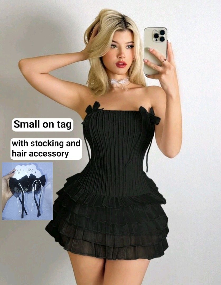 Shein Bow Dress (Category: Dresses) located in Rizal. Submitted by ahristyles26 (Listing ID 1461908325, Image 1). Description: Brandnew with stocking & hair accessory.