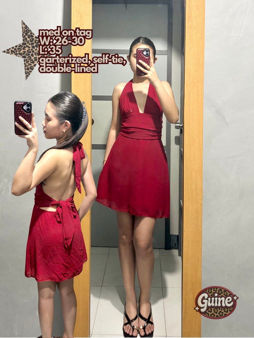 SHEIN Red Self-tie Mini Dress (Category: Dresses) located in Cabuyao City. Submitted by guine_ (Listing ID 1461802334, Image 1). Description: .