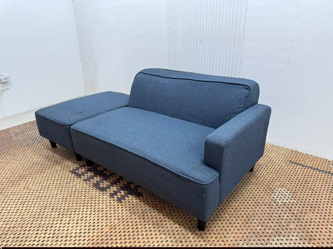 Sofa (Category: Sofas) located in Meycauayan. Submitted by marygracecasimiro (Listing ID 1461798232, Image 3). Description: Scandinavian Fabric 2-3 Seater Sofa with Matching Ottoman Price: 12,500 L63/43 x W31 x H25/14 In good condition♥️.