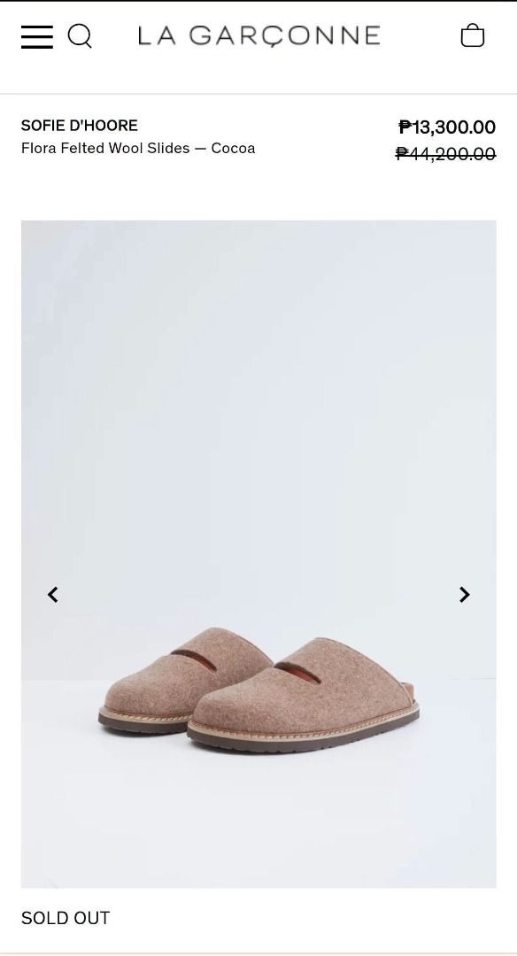 SOFIE D'HOORE Flora Felted Wool Slides - Cocoa (Category: Slippers & Slides) located in Santo Tomas. Submitted by pickers_corner (Listing ID 1461902814, Image 2). Description: Sofie D'Hoore Flora Felted Wool Slides — Cocoa Womens size 36 or US 5 very good condition minimal heel drag and minor stain - Sofie D'Hoore Flora Felted Wool Slides - Color: Cocoa - Size: 36 or US 5 - Material: Felted Wool with Leather Sole - Perfect for lounging or quick e