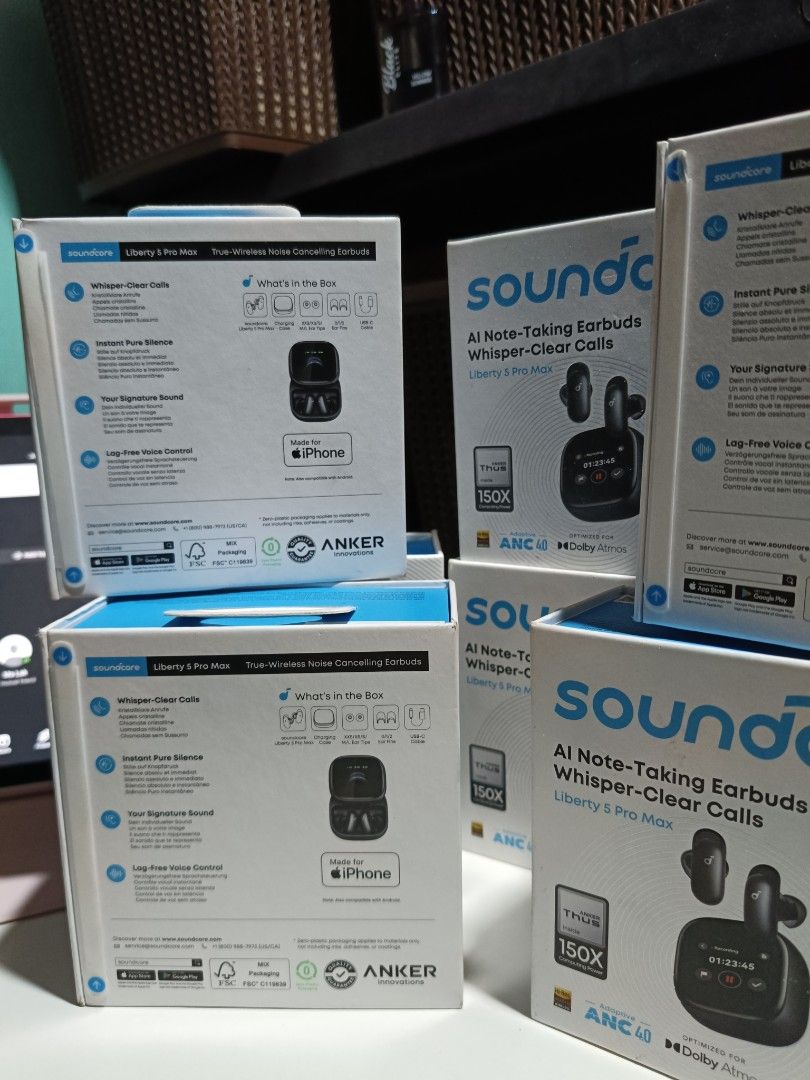 Soundcore Liberty 5 Pro Max AI Note-Taking Earbuds (Category: Earphones) located in Valenzuela. Submitted by joydcruz (Listing ID 1461883669, Image 2). Description: - Soundcore Liberty 5 Pro Max Earbuds - AI Note-Taking Feature - Whisper-Clear Calls - Adaptive Active Noise Cancellation (ANC) - Dolby Atmos Sound - Ideal for both calls and music listening - Get yours now - limited availability!.