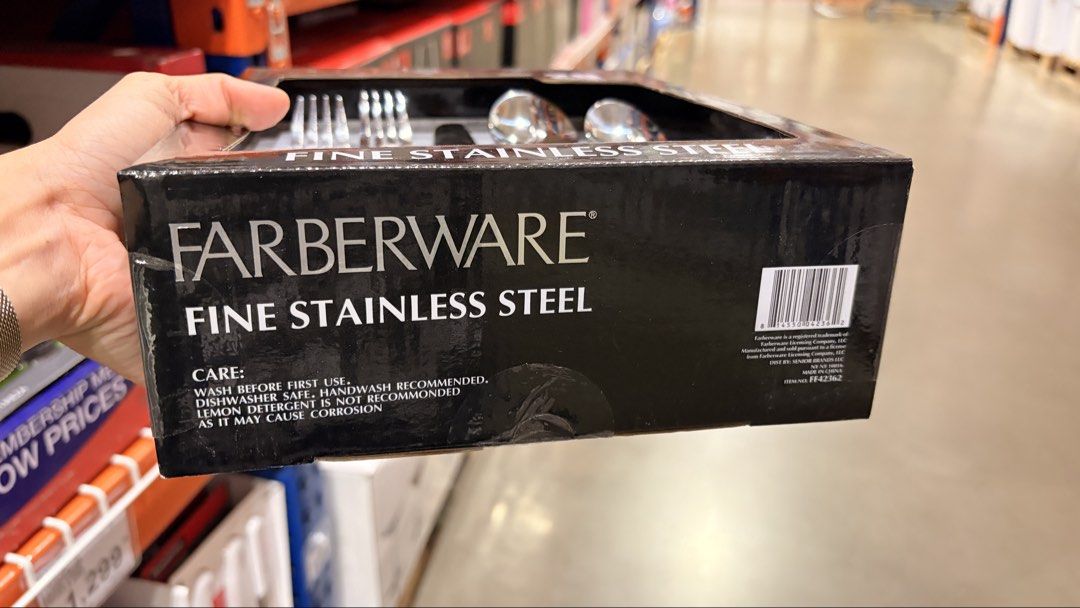 STAINLESS STEEL UTENSILS 20PCS (Category: Dinnerware & Cutlery) located in Makati City. Submitted by sophiajoyb (Listing ID 1461881773, Image 3). Description: FARBERWARE STAINLESS STEEL FLATWARE 20PC ✅ Brandnew from S&R ✅ box and set ✅ pick-up/ delivery location: near MRT magallanes.
