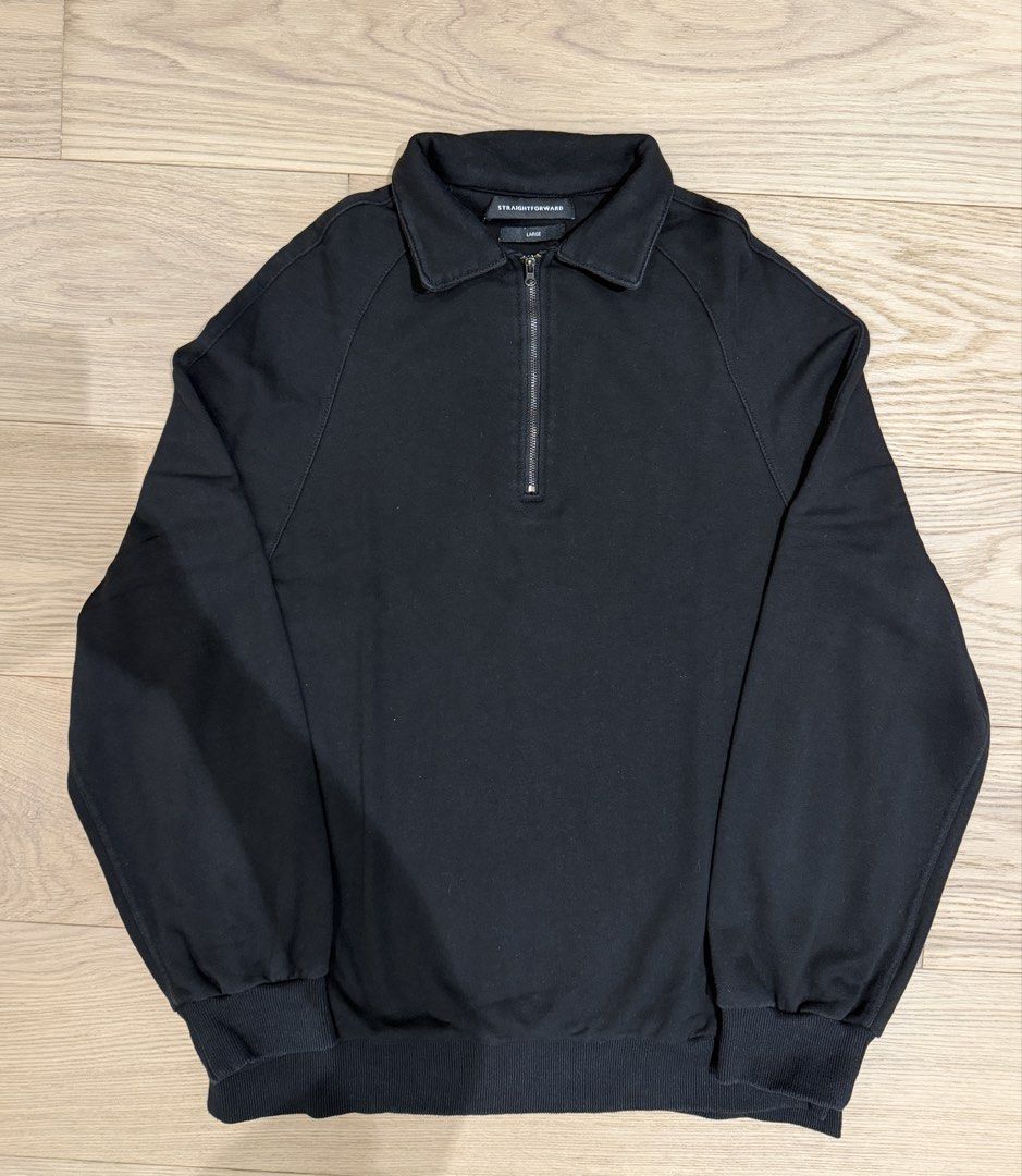 Straightforward: Black Half Zip Sweater (Category: Coats, Jackets and Outerwear) located in Quezon City. Submitted by joes3 (Listing ID 1461818990, Image 1). Description: Straightforward: Black Half Zip Sweater Details: - Color: Black - Size: Large - Quarter Zip up - Side Vent Details - Soft Material— very comfy Measurements: - Length: 28” - Waist: 21” Like New Condition. no issues.