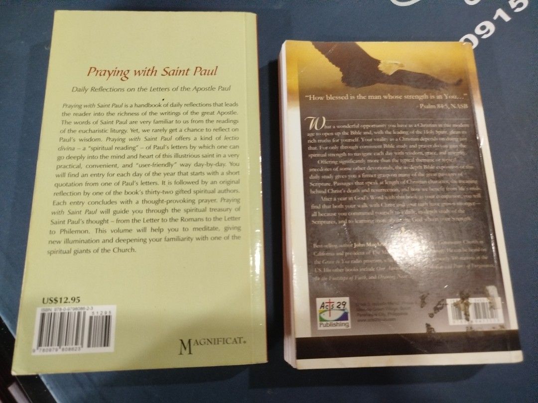 Strength for Today & Praying with Saint Paul Books (Category: Storybooks) located in Paranaque City. Submitted by kaceys_closet (Listing ID 1461852582, Image 2). Description: - Two books for your spiritual journey. - 'Strength for Today': Daily readings for deeper faith. - 'Praying with Saint Paul': Daily reflections on Apostle Paul's letters. - Ideal for personal devotion and understanding scripture. - Get both books for a complete spiritual rea