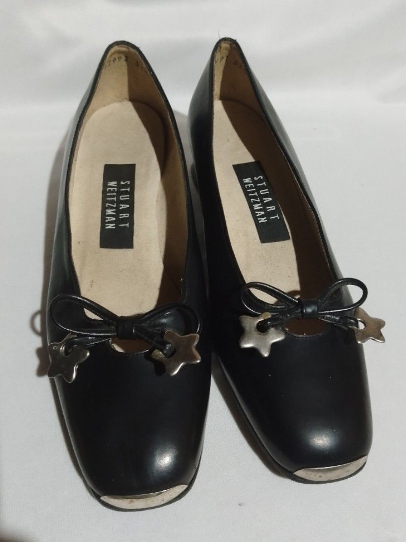 Stuart Weitzman Vintage Leather Ballet Shoes (Category: Heels) located in San Miguel. Submitted by skirt_girlph (Listing ID 1461929010, Image 1). Description: Stuart Weitzman leather ballet heel shoes Vintage design with a combination of the square toe, silver toe caps, and leather bows accented with dangling silver star points to a y2k-era design. With leather outsole Replaced with outsole protectors on heels. Overall lightly used condition Perf