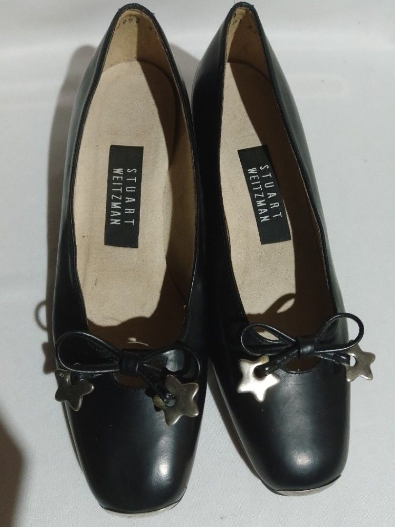 Stuart Weitzman Vintage Leather Ballet Shoes (Category: Heels) located in San Miguel. Submitted by skirt_girlph (Listing ID 1461929010, Image 2). Description: Stuart Weitzman leather ballet heel shoes Vintage design with a combination of the square toe, silver toe caps, and leather bows accented with dangling silver star points to a y2k-era design. With leather outsole Replaced with outsole protectors on heels. Overall lightly used condition Perf