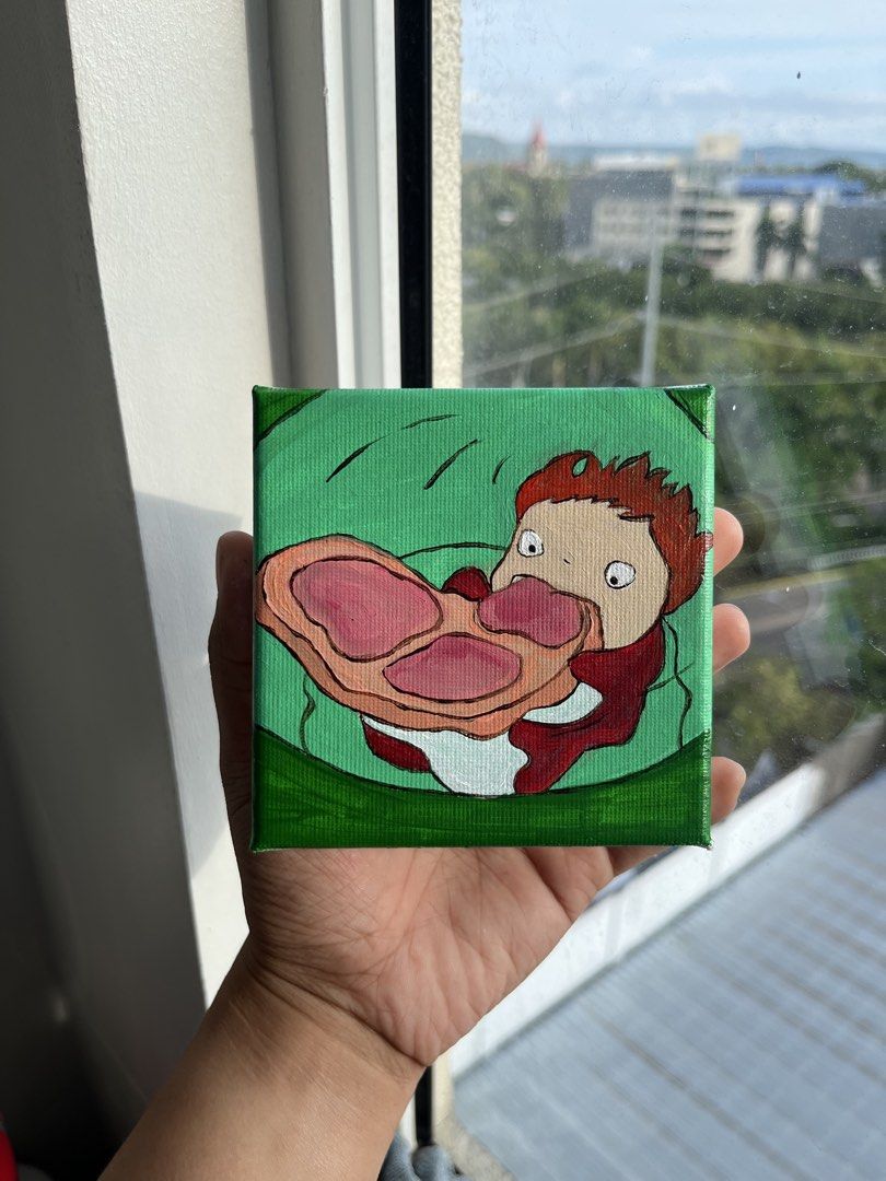 Studio Ghibli Ponyo Mini Acrylic Painting (Category: Art & Prints) located in Iloilo. Submitted by ggukiesells (Listing ID 1461936431, Image 2). Description: - Hand-painted mini canvas featuring Ponyo - 4x4 inches - includes original artwork, certificate of authenticity, and printed copy of artwork - loc: iloilo - mop: gcash/ maya/ bank transfer - mod: jnt exp.