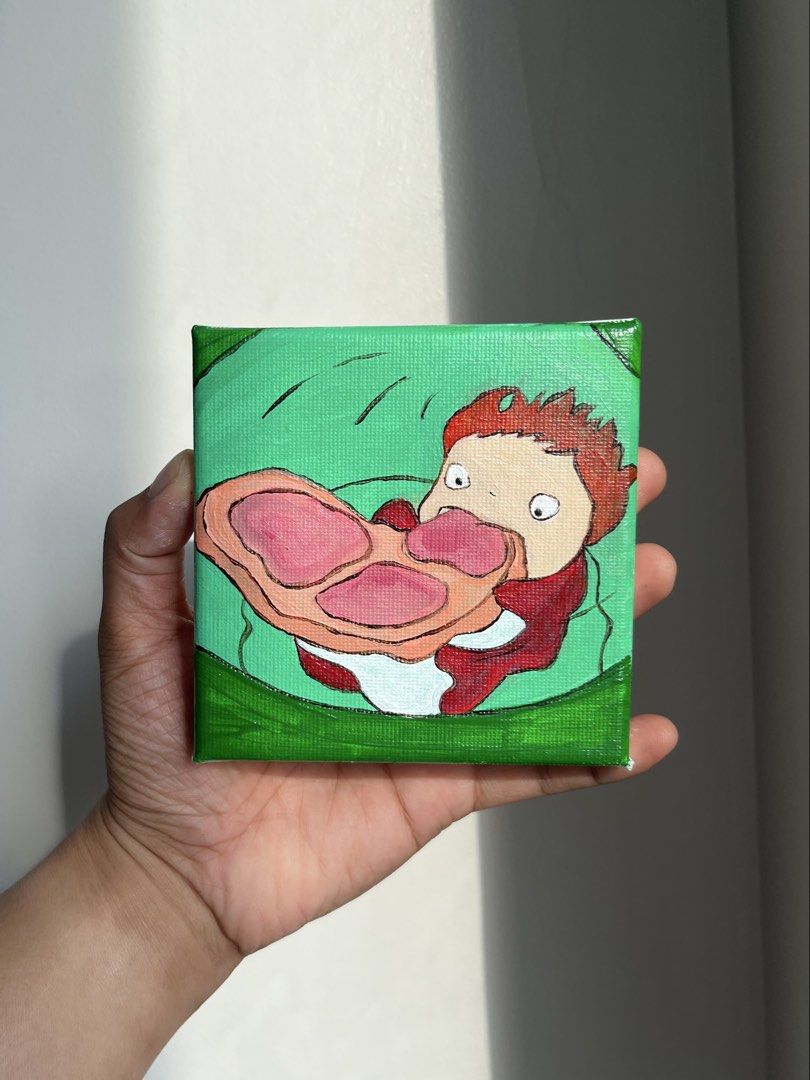 Studio Ghibli Ponyo Mini Acrylic Painting (Category: Art & Prints) located in Iloilo. Submitted by ggukiesells (Listing ID 1461936431, Image 1). Description: - Hand-painted mini canvas featuring Ponyo - 4x4 inches - includes original artwork, certificate of authenticity, and printed copy of artwork - loc: iloilo - mop: gcash/ maya/ bank transfer - mod: jnt exp.