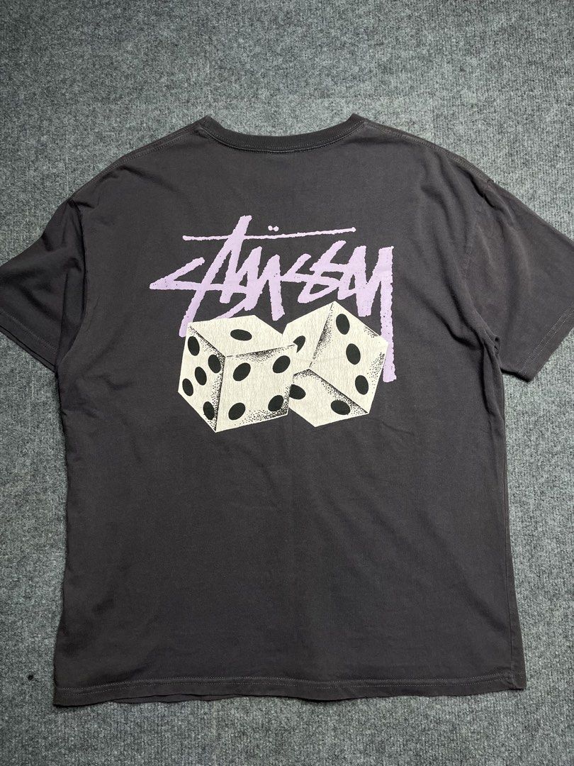 Stussy pair of dice (Category: Tshirts & Polo Shirts ) located in Angono. Submitted by thriftnalang (Listing ID 1461937967, Image 1). Description: Stussy Pair Of Dice Heavyweight Relaxed T-Shirt Charcoal Large Width 24 | Length 28 Very good condition Minimal hairline on the dice only!.