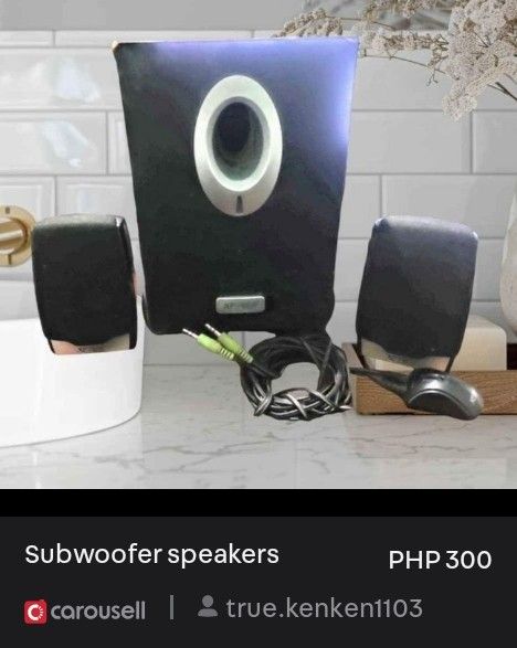 SUBWOOFER SPEAKERS (Category: Other Home Appliances) located in Quezon City. Submitted by true.kenken1103 (Listing ID 1461982379, Image 1). Description: Subwoofer with speakers and controller Power on okay pero mejo grounded Stocked and Last used months ago pa. wala na po time itest equipment Buy at your own risk Pick up or delivery at your own expense As is where is Rfs: Decluttering Need funds Location: New Manila quezon city.