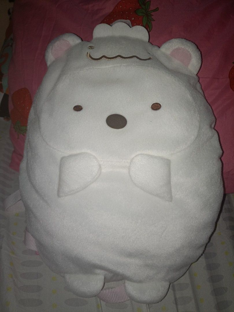 Sumikko Backpack plush (Category: Backpacks) located in Manila. Submitted by milkyorbit (Listing ID 1461881792, Image 1). Description: Sumikko backpack for 450 pesos. BRAND: Amuse MOP: G-cash MOD: J&T.