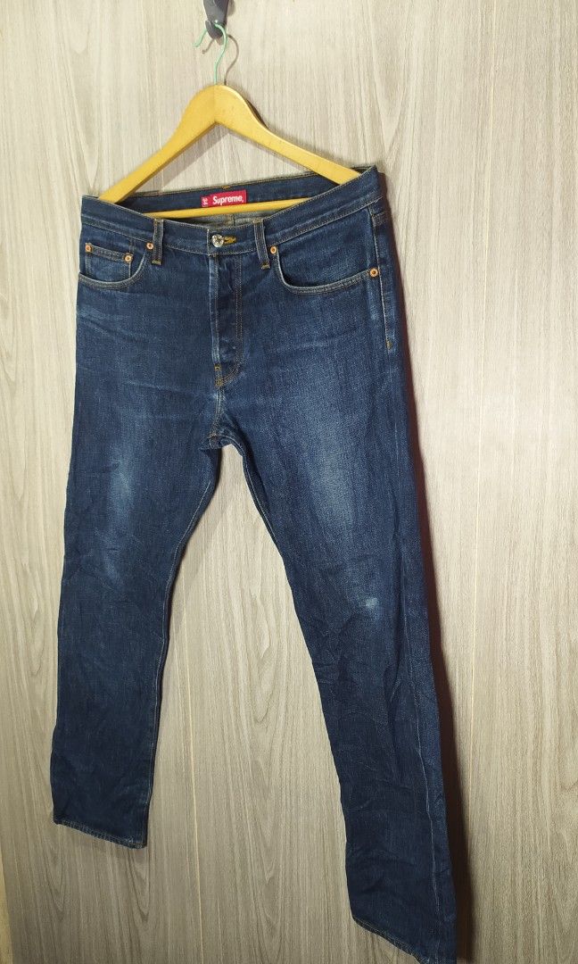 Supreme Selvedge Denim Jeans (Category: Jeans) located in Naga. Submitted by secondspinv2 (Listing ID 1461959167, Image 2). Description: Supreme Selvedge Denim Jeans ✅Size: 34 ✅Length: 41.5 ✅Hem: 7.5 ✅Color Rate: 9.5/10 ✅No Issue ✅Need Wash ✅Location: Bicol Naga City, Camarines Sur ✅Courier: J&T Express/Flash Express ✅MOP: Gcash only.