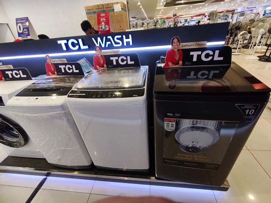 TCL TOP LOAD WASHING MACHINE (Category: Washing Machines and Dryers) located in Manila. Submitted by may572156 (Listing ID 1461967227, Image 1). Description: TCL TOP LOAD WASHING MACHINE Twa75-f107tlw Srp 12,995 Cash 9,500 TWA85-F430DG CASH 11,500 Twa90-P430DG Srp 15,995 Cash 13,400 TWA105-P430DG discounted: 15,600 TWA120-P430DG DISCOUNTED: 17,500 TWA120-P660DG CASH 19,600 Brand new and sealed with warranty and receipt 7 days replacement on facto
