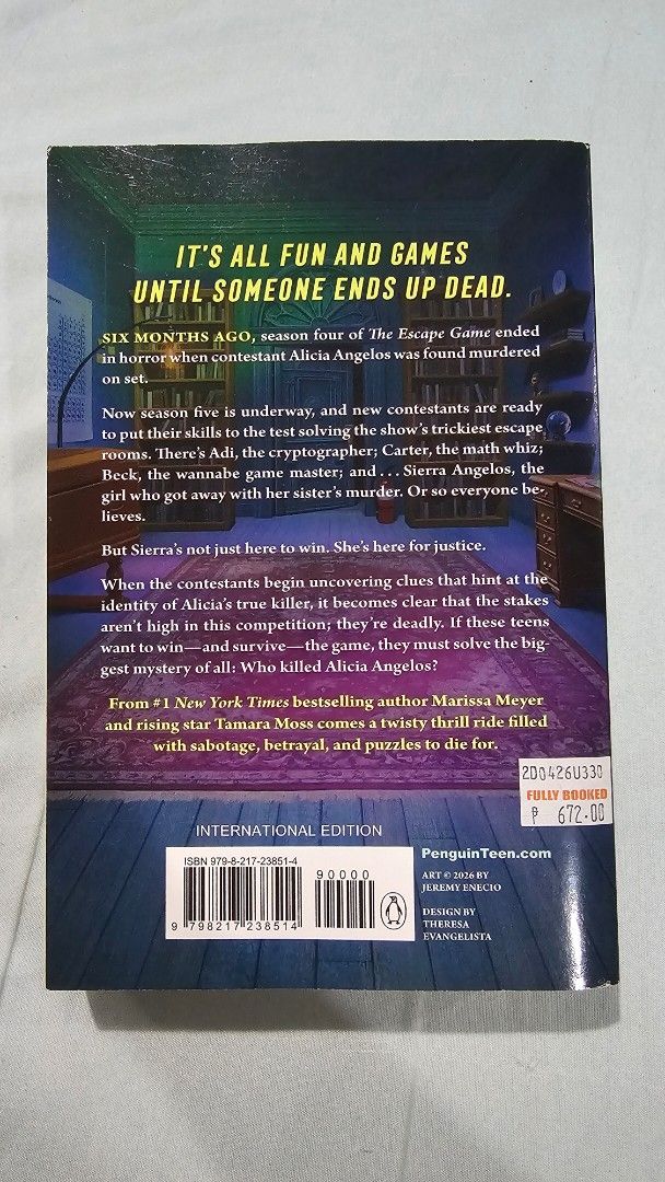 The Escape Game by Marissa Meyer & Tamara Moss (Category: Storybooks) located in San Juan City. Submitted by chemical_hypegirl (Listing ID 1461904317, Image 2). Description: - Book looks almost new with very small damage to the cover at the top - Bought at Fully Booked - 📍From San Juan Metro Manila.