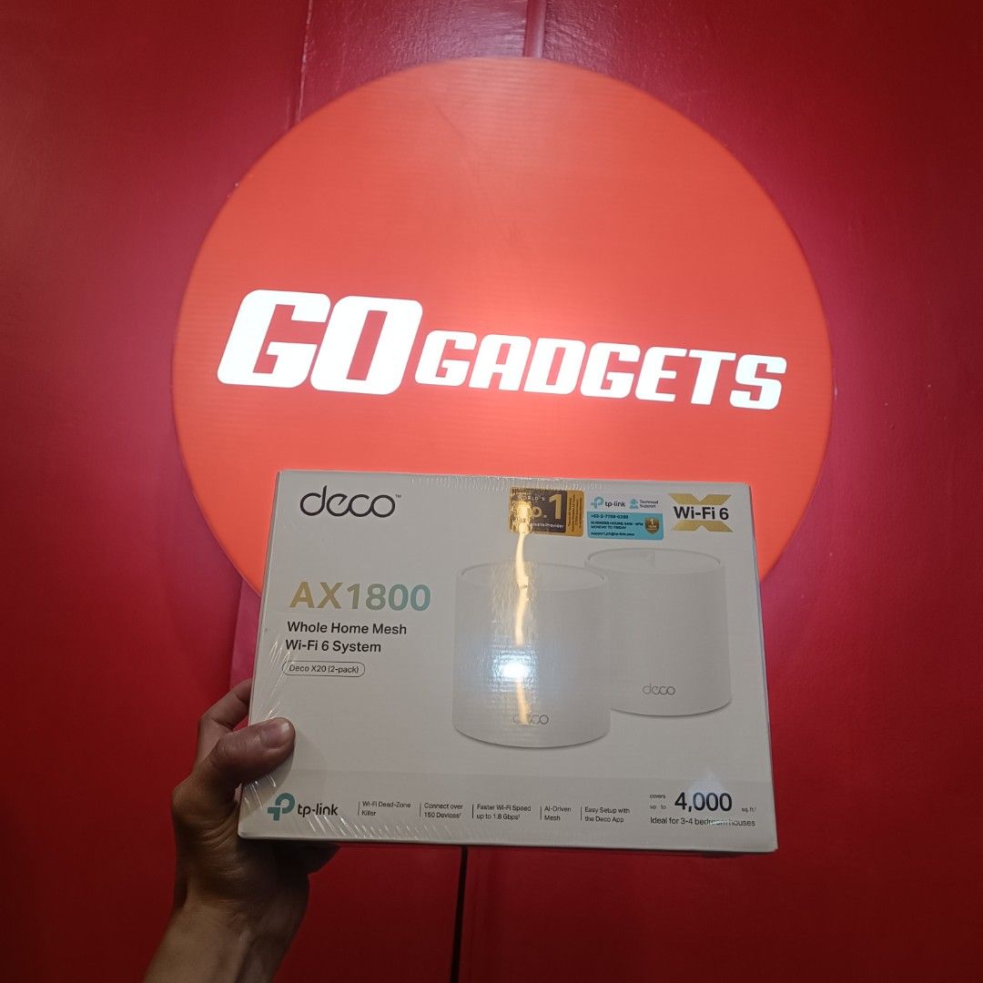 TP-Link Deco X20 AX1800 (2-pack) (Category: Networking) located in Caloocan City. Submitted by kentsalvador31 (Listing ID 1461895286, Image 1). Description: TP-Link Deco X20 AX1800 Whole Home Mesh WiFi 6 System Full Gigabit Ports 2PACK Go Gadgets - Kawit Cavite 💬 Message us now for full specs & recommendations! 🌐 Suitable for: ✅ Home WiFi upgrade ✅ Whole-home WiFi coverage ✅ Condo / apartment WiFi ✅ Office WiFi setup ✅ Business WiFi setup ✅ Mul