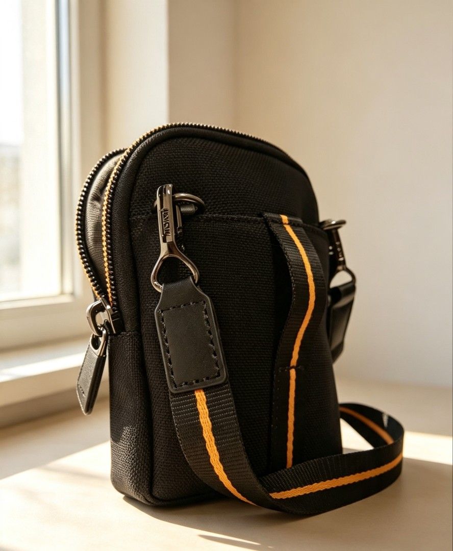 TUMI | McLaren Fuel Small Crossbody (Category: Cross-body Bags) located in Manila. Submitted by trplxn (Listing ID 1461830930, Image 2). Description: TUMI x McLaren limited-edition crossbody pouch. Premium black nylon with carbon fiber detail & McLaren orange accents. Versatile, durable, excellent condition! Rare piece — great for daily use or collection. Message for more product details!.
