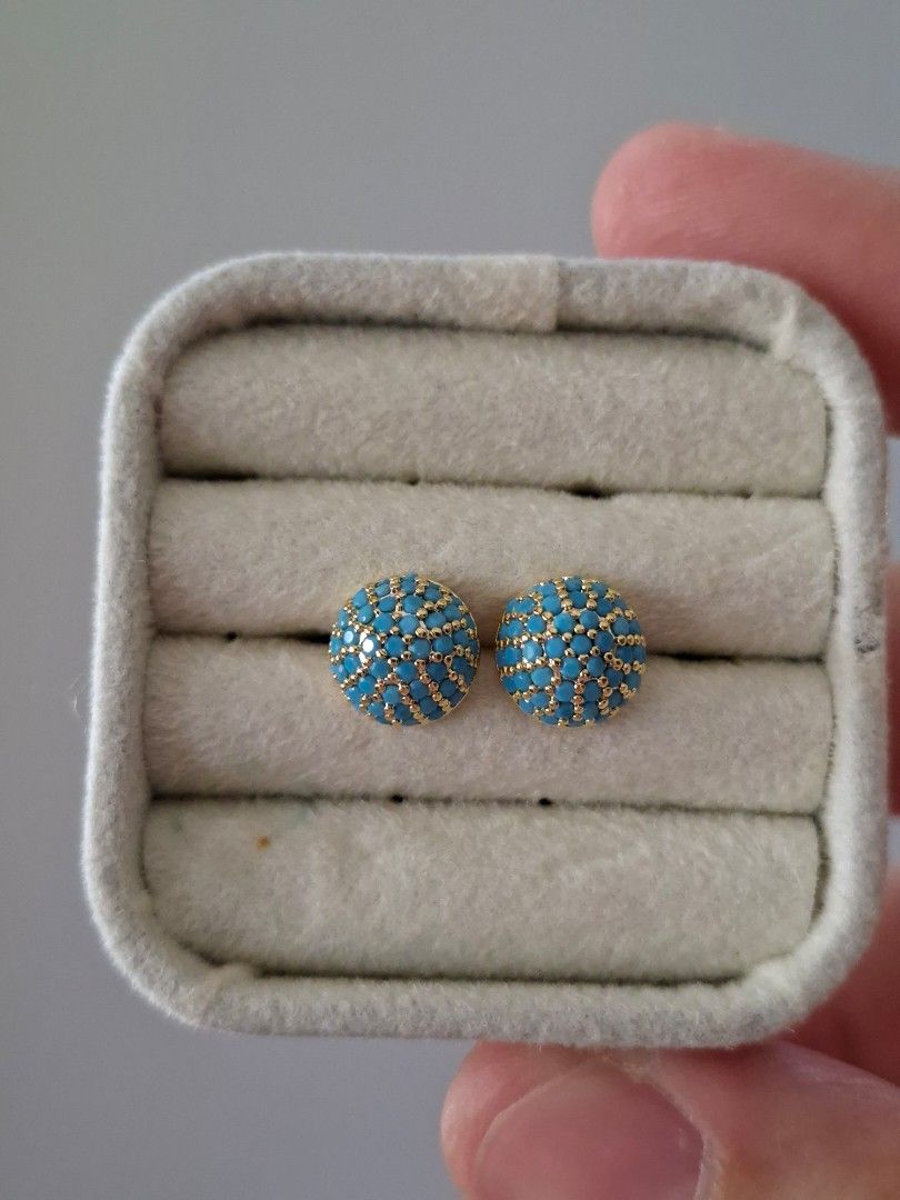 Turquoise Dome Ball Stud Earrings (Category: Earrings) located in Dasmarinas. Submitted by danabrie22 (Listing ID 1461860497, Image 1). Description: very well-made, excellent crafstmanship 10/10 condition brand new stainless steel & turquoise stones made in Hongkong.