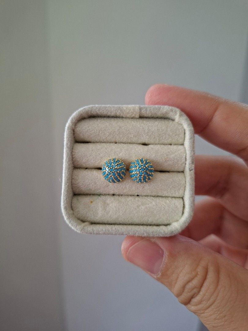 Turquoise Dome Ball Stud Earrings (Category: Earrings) located in Dasmarinas. Submitted by danabrie22 (Listing ID 1461860497, Image 2). Description: very well-made, excellent crafstmanship 10/10 condition brand new stainless steel & turquoise stones made in Hongkong.