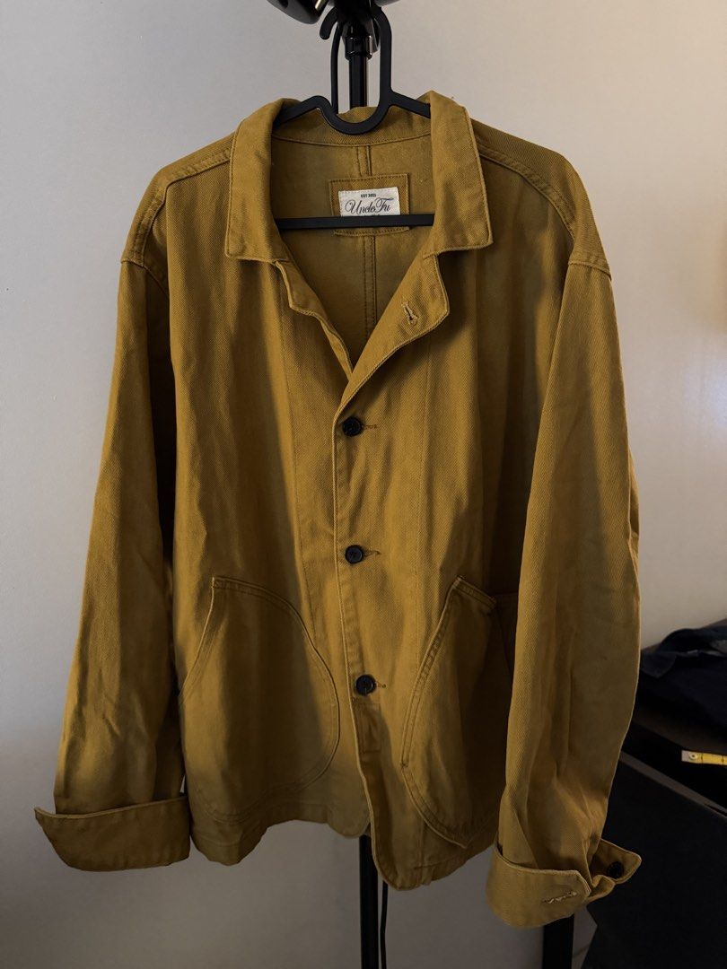Maden Uncle Fu Work Jacket (Category: Coats, Jackets and Outerwear) located in Quezon City. Submitted by nkki11 (Listing ID 1461864488, Image 2). Description: - Maden Uncle Fu Work Jacket - 2 Front Pockets, 1 Back Pocket - Complete buttons - Measurements available in the photos.