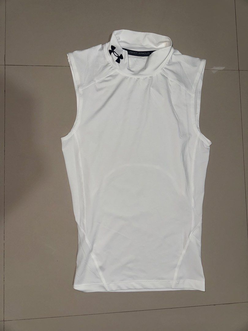 Under Armour White Sleeveless Mock Neck Compression Top (Category: Sleeveless) located in Davao. Submitted by eyedea300064714 (Listing ID 1461937611, Image 3). Description: UA Men Heatgear Armour Compression Mock Sleeveless Good as new Condition Size Medium Width: 15.5 (Stretchy) Length: 24 .