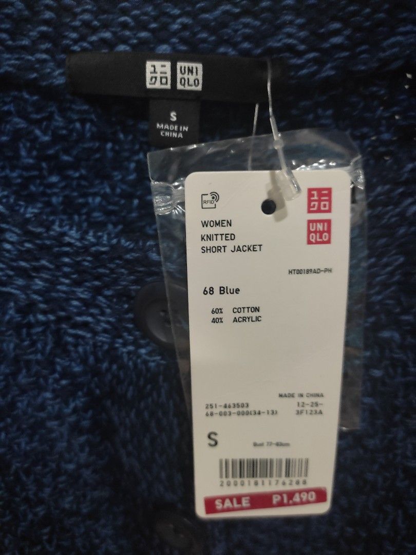 Uniqlo blue cardigan (Category: Coats, Jackets and Outerwear) located in Pasay City. Submitted by mirabrie (Listing ID 1461865368, Image 2). Description: sf included for fees P200 below, excess shoulder by buyer.