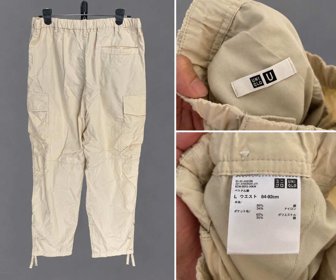 UNIQLO Relaxed Cargo Pants (Beige) (Category: Joggers) located in Manila. Submitted by socalkid (Listing ID 1461829047, Image 2). Description: UNIQLO Relaxed Cargo Pants (Beige) - Elastic waistband with drawstring - 6 total pockets on front and sides Size: L on tag 17’ - waist (fits 34) 27’ - inseam ✅ Like new, used twice 💯% Authentic 🇯🇵 Bought in Tokyo 💵 Price slightly negotiable 🛵 On-hand | Ready to ship ⚠️ Free shipping for purchases of t