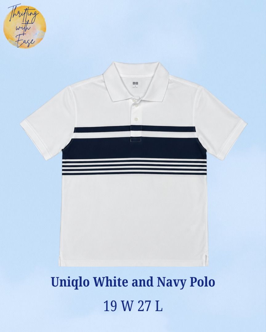 Uniqlo White and Navy Polo (Category: Tshirts & Polo Shirts ) located in Manila. Submitted by tr_w_ez (Listing ID 1461841587, Image 1). Description: Thrifting with ease is not affiliated or associated with any of the brands featured. All trademarks and copyrights reserved to the original brand holders. Size: OSFA Condition: 10/10 Color rate: 10/10 Issue: None Note📌: Comment mine or dm me for payment & shipping Take Note: 🚨Items are thrifted or 