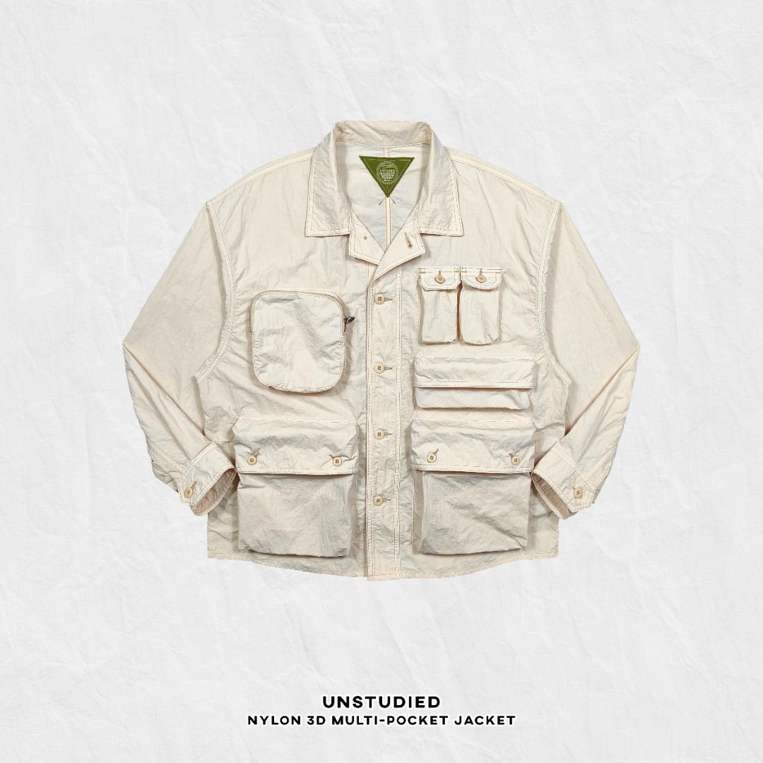 UNSTUDIED NYLON MULTIPOCKET JACKET (Category: Coats, Jackets and Outerwear) located in Baguio. Submitted by curatedandselected (Listing ID 1461910463, Image 1). Description: Size: large to XL Dimes: 26.5W x 30L Condition: 9.5/10 Fabric: nylon.