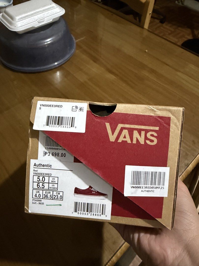 VANS SNEAKER (Category: Sneakers) located in Makati City. Submitted by beymadrigal (Listing ID 1459852920, Image 3). Description: size 7 - brandnew - Classic red Vans Authentic sneakers - Lace-up style with white laces - White sole - Vans logo visible on heel and insole - Staple for any casual outfit - Great for everyday wear.
