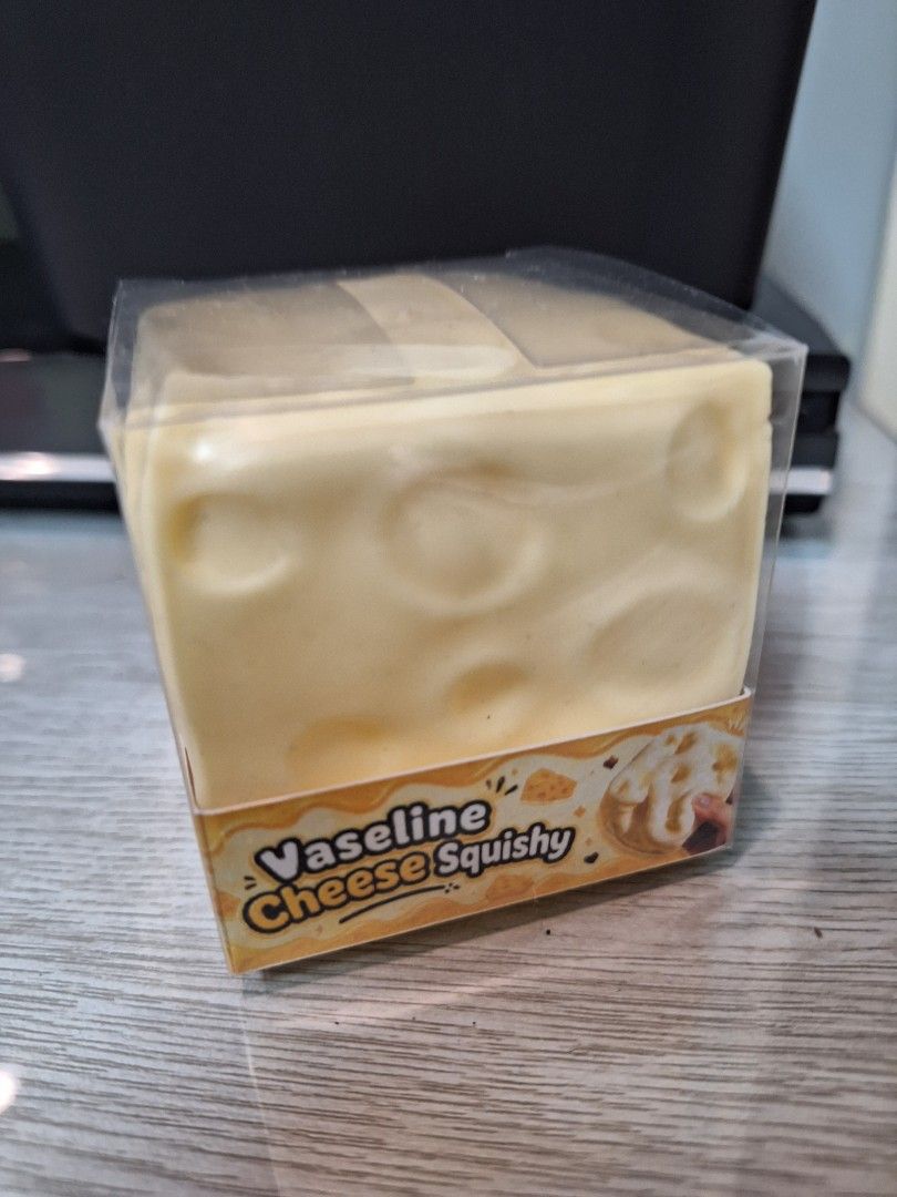 Vaseline Cheese Squishy Toy - real vaseline squishy! (Category: Kids Toys) located in Caloocan City. Submitted by thesunflowershop (Listing ID 1461857485, Image 1). Description: - Adorable cheese-shaped squishy toy - Super soft and satisfying to squeeze - Unique packaging resembles a slice of cheese - Ideal for stress relief and playful moments - A fun and unique addition to your collection This is the real vaseline cheese squishy. Many sellers o
