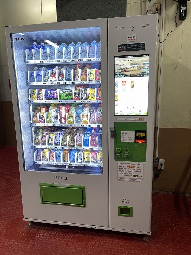 Vending Machine (Category: Everything Else Others) located in San Juan City. Submitted by kriszy_coo (Listing ID 1461833906, Image 3). Description: TCN vending machine with cash and coin system. 2023 Refrigerator works good Wifi to monitor sales. Updated bill and coin acceptor, only a few months old. Compressor fan replaced 6 months ago. Bottom trays repainted RFS: Replaced with 2 smaller units in the same space Machine location is in San Juan Ci