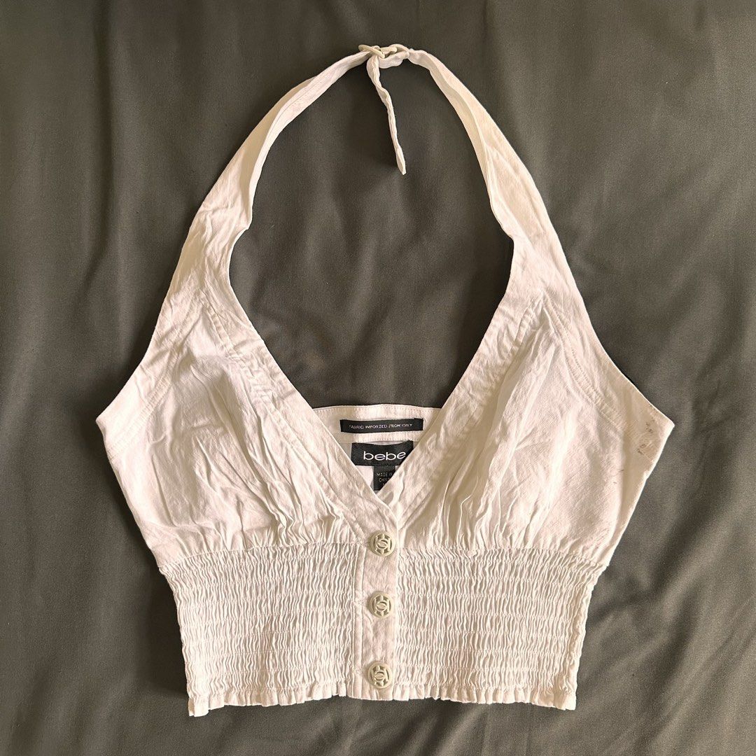 vintage bebe white smocked button front top (Category: Sleeveless) located in Manila. Submitted by andreidenise (Listing ID 1461885440, Image 1). Description: m on tag s - m -flaws shown .