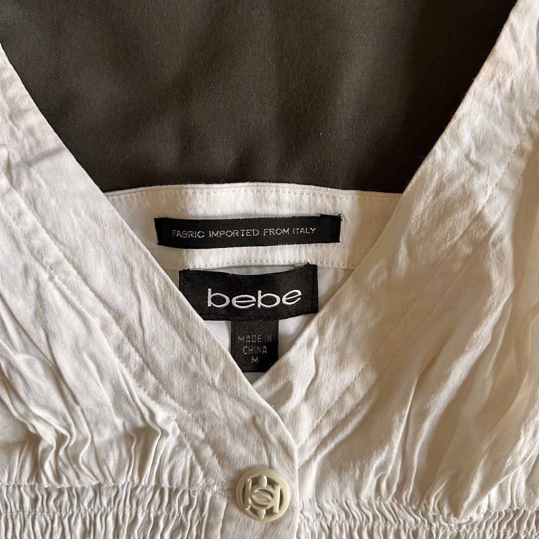 vintage bebe white smocked button front top (Category: Sleeveless) located in Manila. Submitted by andreidenise (Listing ID 1461885440, Image 2). Description: m on tag s - m -flaws shown .