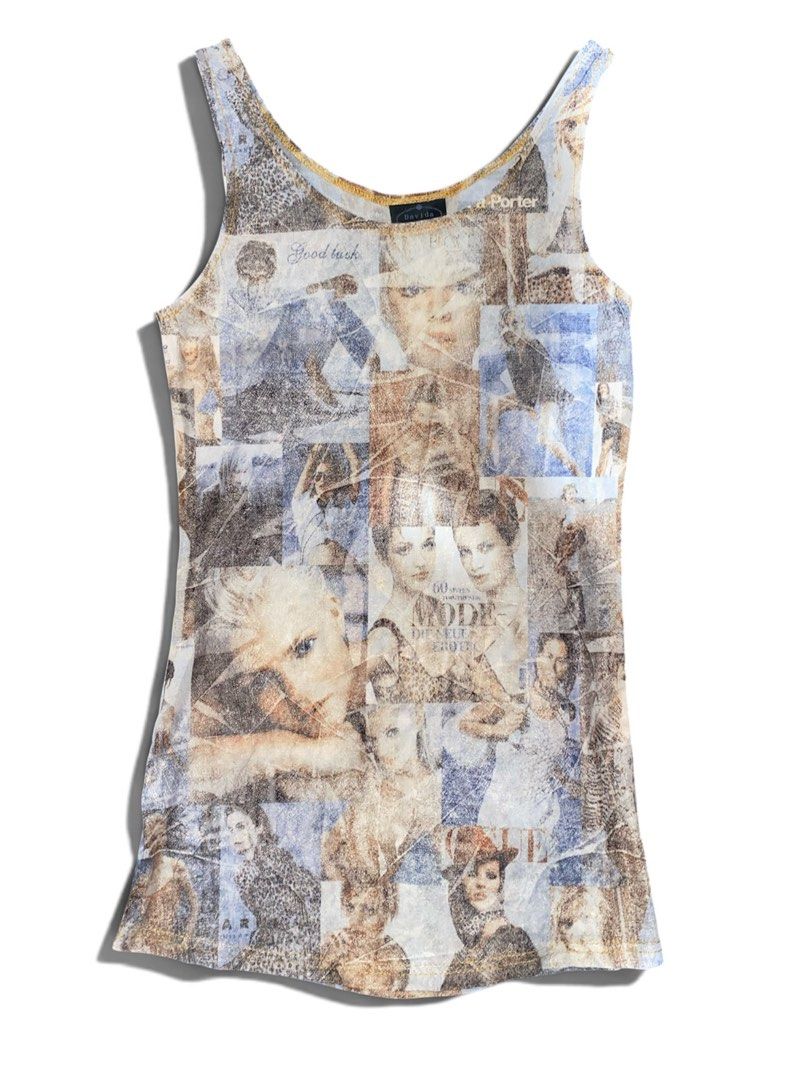 Vintage Collage Print Tank Top (Category: Sleeveless) located in Hinigaran. Submitted by goodfinds2023 (Listing ID 1462030666, Image 1). Description: - Vintage-style tank top - Features a unique collage print with faces and text - Ideal for layering or wearing on its own - A truly unique piece for your wardrobe.