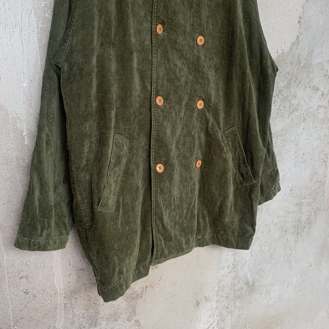Vtg 90s Something By Edwin Corduroy Double Breasted Coat (Category: Coats, Jackets and Outerwear) located in Sindangan. Submitted by holy_thrift (Listing ID 1461805940, Image 3). Description: - Vtg 90s Something By Edwin Corduroy Double Breasted Coat - Size Large - width / 23 - length / 31.5 - Excellent Condition - issue / nasa 9 and 10 fade po kunti sa neck nya - free shipping.