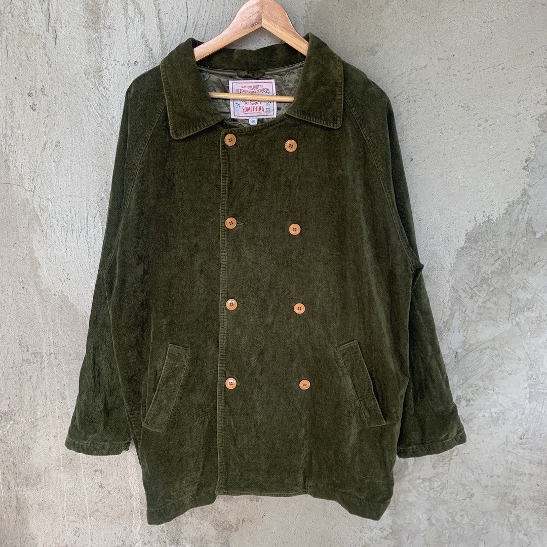 Vtg 90s Something By Edwin Corduroy Double Breasted Coat (Category: Coats, Jackets and Outerwear) located in Sindangan. Submitted by holy_thrift (Listing ID 1461805940, Image 2). Description: - Vtg 90s Something By Edwin Corduroy Double Breasted Coat - Size Large - width / 23 - length / 31.5 - Excellent Condition - issue / nasa 9 and 10 fade po kunti sa neck nya - free shipping.