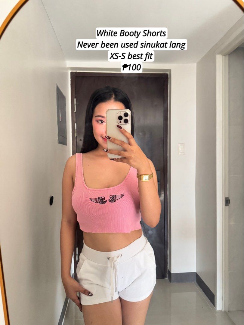 White Booty Shorts (Category: Shorts) located in Quezon City. Submitted by ronavillezar (Listing ID 1461925885, Image 1). Description: - White booty shorts - Never used, sinukat lang - Best fit for XS-S sizes - Comfortable and casual - Ideal for lounging or quick outings.